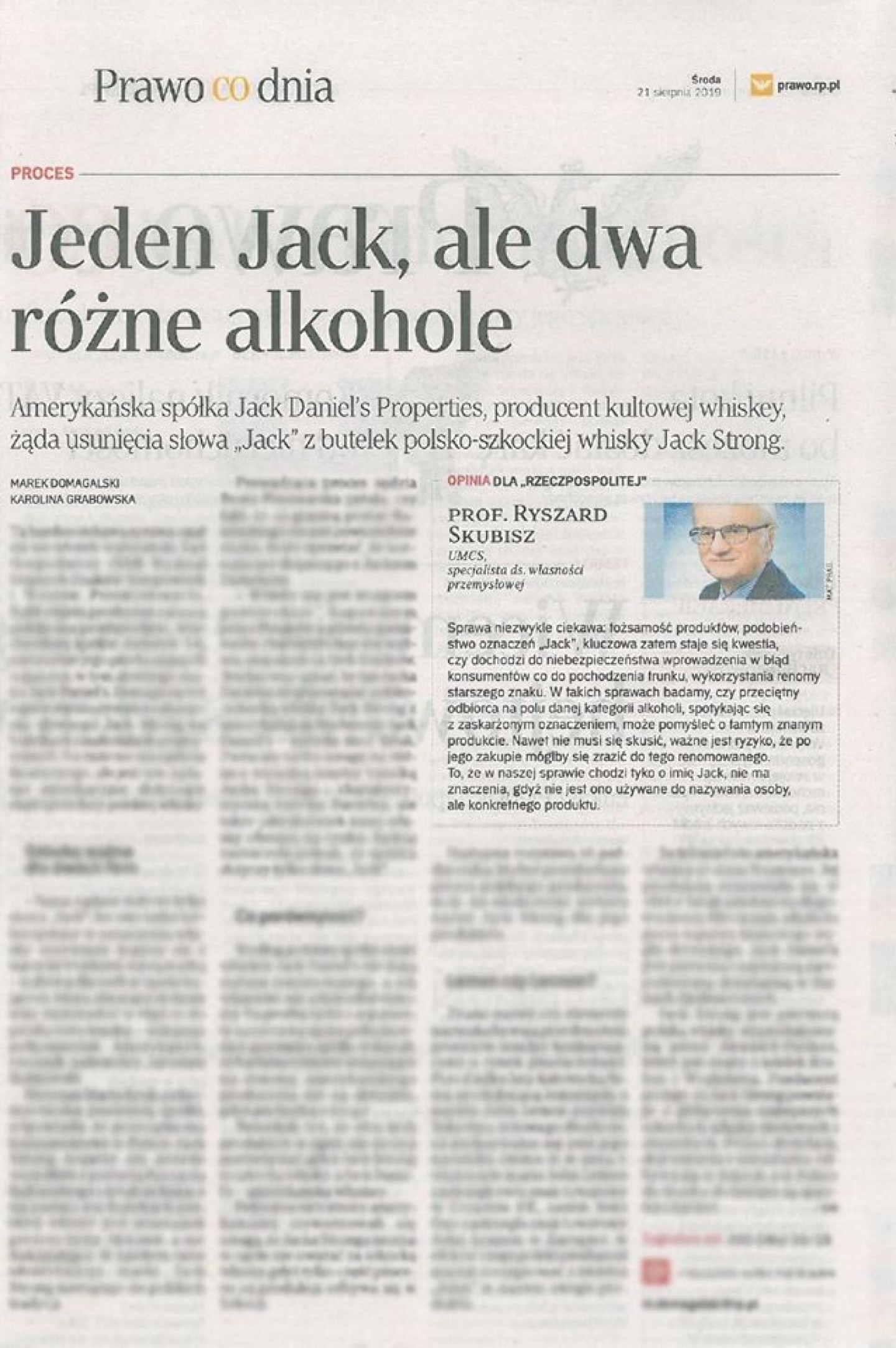 Rzeczpospolita. Jeden Jack, ale dwa różne alkohole. Komentarz Prof. Ryszarda Skubisza